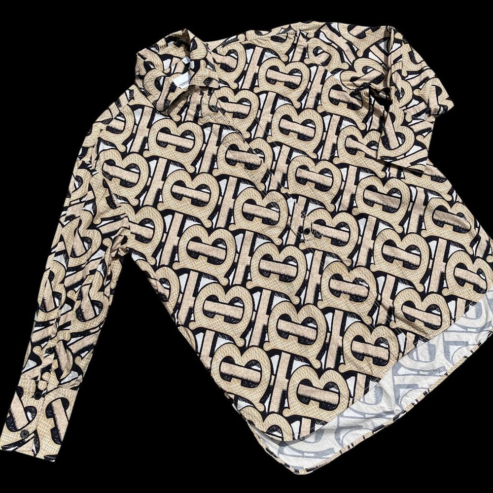 Burberry London Monogram Big Long Sleeve Shirt Button-Up Cotton Size 2 US 36 IT